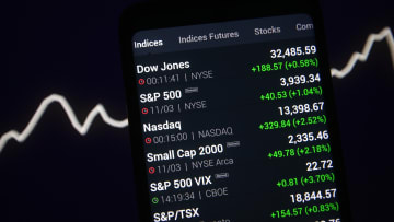 In this photo illustration an increase of stock indices of...