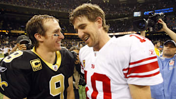 New Orleans Saints quarterback Drew Brees, New York Giants quarterback Eli Manning