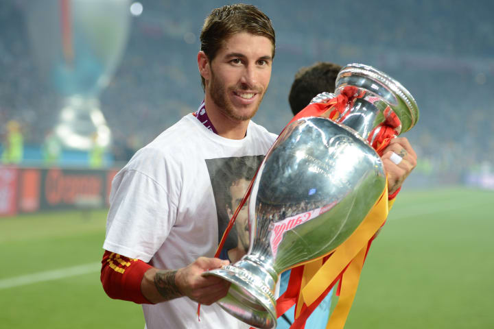 Spanish defender Sergio Ramos poses with