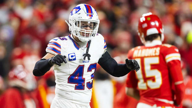Buffalo Bills linebacker Terrel Bernard (43) against the Kansas City Chiefs during the AFC Championship 