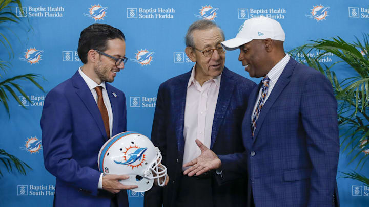 Mike McDaniel will continue to coach the Dolphins for the remainder of the season after owner Stephen Ross parted ways with general manager Chris Grier on Friday. Mike McDaniel will continue to coach the Dolphins for the remainder of the season after owner Stephen Ross parted ways with general manager Chris Grier on Friday.
