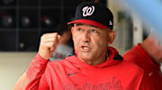 Jul 13, 2025; Milwaukee, Wisconsin, USA;  Washington Nationals interim manager Miguel Cairo looks on before the game against the Milwaukee Brewers at American Family Field