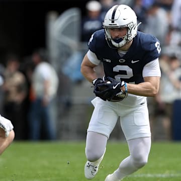 Penn State Nittany Lions wide receiver Liam Clifford (2) runs with the ball during the first quarter of the Blue-White spring game at Beaver Stadium.