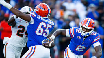 Florida Gators quarterback DJ Lagway (2) scramble for yards during the season opener at Ben Hill Griffin Stadium in Gainesville, FL on Saturday, August 31, 2024 against the University of Miami Hurricanes in the second half. Miami defeated the Gators 41-17. [Doug Engle/Gainesville Sun]