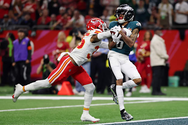 Former Alabama Crimson Tide wide receiver DeVonta Smith of the Philadelphia Eagles in Super Bowl LIX.