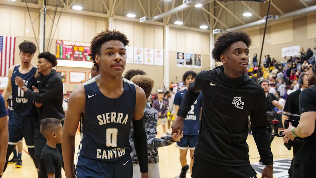 Sierra Canyon School guard LeBron James Jr (0) and teammate Zaire Wade against Millennium High School during the 2019 Hoophall West basketball tournament at Chaparral High School. Sierra Canyon School guard LeBron James Jr (0) and teammate Zaire Wade against Millennium High School during the 2019 Hoophall West basketball tournament at Chaparral High School.