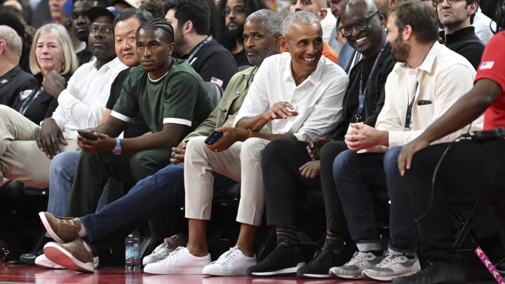 Barack Obama wore affordable white sneakers.