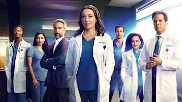 DOC: L-R: Patrick Walker, Anya Banerjee, Omar Metwally, Molly Parker, Jon Ecker, Amirah Vann and Scott Wolf. CR: FOX. ©2025 FOX MEDIA LLC.