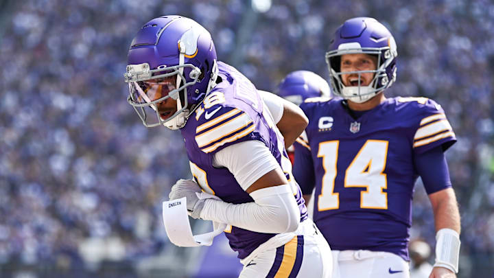 Minnesota Vikings wide receiver Justin Jefferson and quarterback Sam Darnold