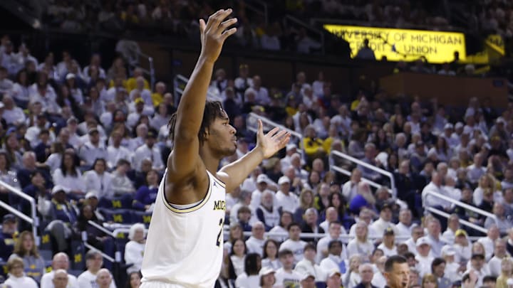 Michigan Wolverines forward Morez Johnson Jr. (21) 