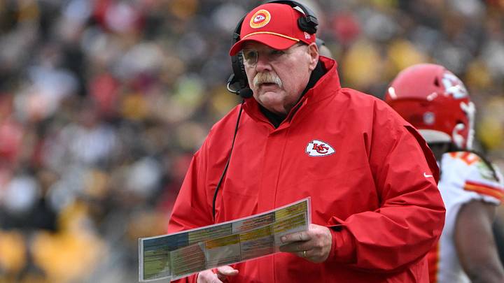 Kansas City Chiefs head coach Andy Reid reacts against the Pittsburgh Steelers during the second half at Acrisure Stadium.