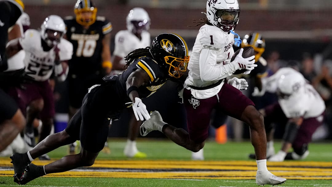 Missouri Tigers cornerback Toriano Pride Jr. (2) attempts to make a tackle, in a game versus the Texas A&M Aggies this season. Missouri Tigers cornerback Toriano Pride Jr. (2) attempts to make a tackle, in a game versus the Texas A&M Aggies this season.
