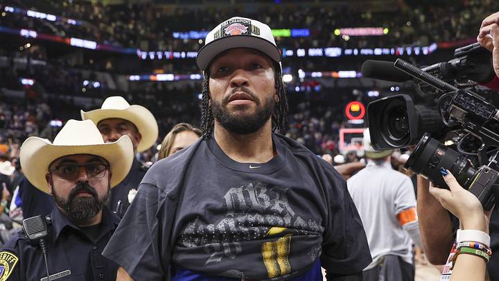 Jun 13, 2026; San Antonio, Texas, USA; New York Knicks guard Jalen Brunson (11) walks off the court after the Knicks defeat the San Antonio Spurs during game five of the 2026 NBA Finals at Frost Bank Center. Mandatory Credit: Geoff Burke-Imagn Images