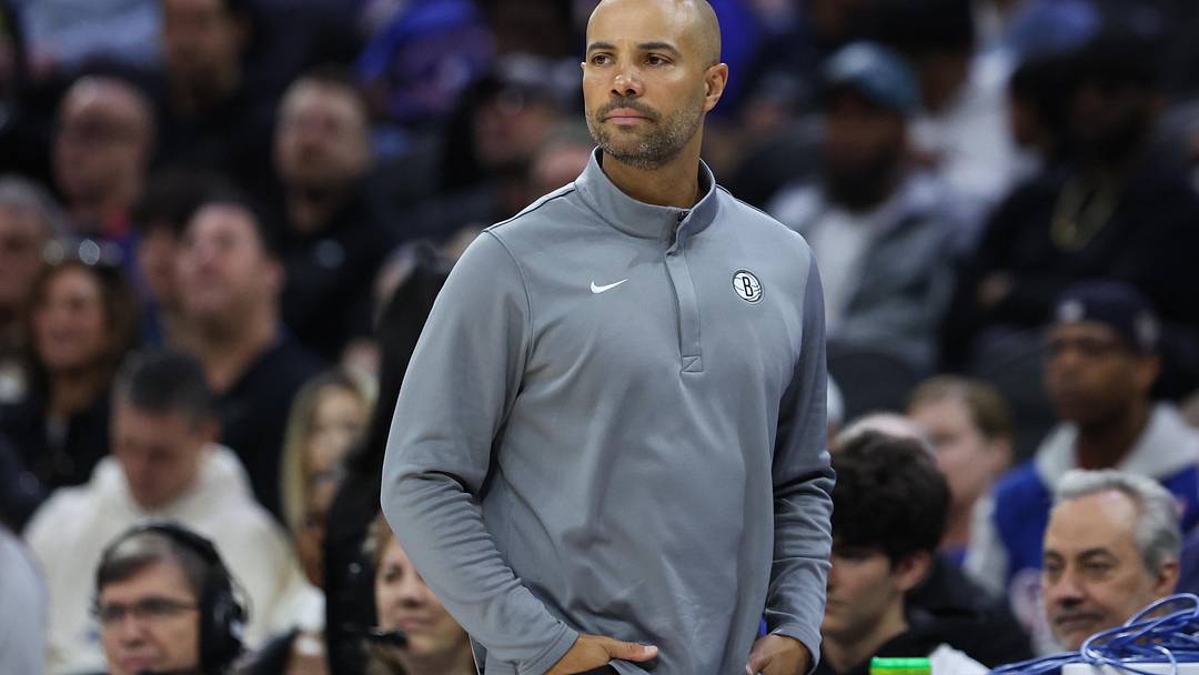 Mar 14, 2026; Philadelphia, Pennsylvania, USA; Brooklyn Nets head coach Jordi Fernandez looks on against the Philadelphia 76ers during the second quarter at Xfinity Mobile Arena. Mandatory Credit: Bill Streicher-Imagn Images