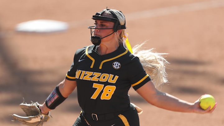 May 6, 2025; Athens, GA, USA; Missouri starting pitcher/relief pitcher Taylor Pannell (78) pitches during a game against Ole Miss at Jack Turner Softball Stadium. Mandatory Credit: Mady Mertens-Imagn Images May 6, 2025; Athens, GA, USA; Missouri starting pitcher/relief pitcher Taylor Pannell (78) pitches during a game against Ole Miss at Jack Turner Softball Stadium. Mandatory Credit: Mady Mertens-Imagn Images