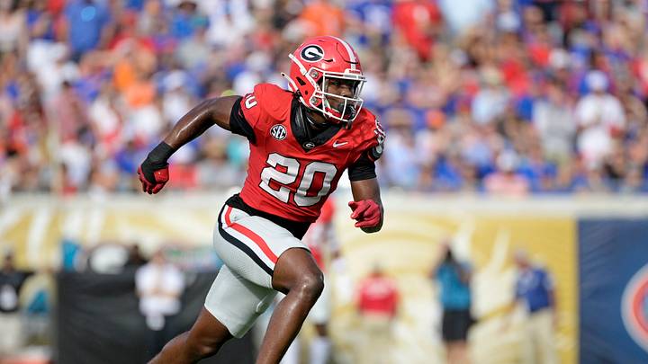 Nov 2, 2024; Jacksonville, Florida, USA; Georgia Bulldogs defensive back JaCorey Thomas (20) during the first half against the Florida Gators at EverBank Stadium. Mandatory Credit: Melina Myers-Imagn Images