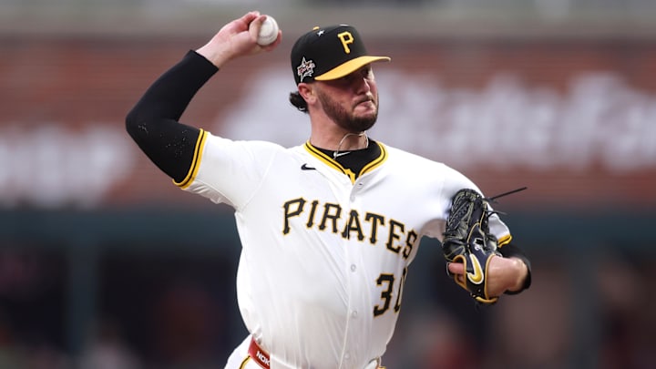 National League pitcher Paul Skenes of the Pittsburgh Pirates pitches in the first inning against the American League during the 2025 MLB All Star Game at Truist Park. National League pitcher Paul Skenes of the Pittsburgh Pirates pitches in the first inning against the American League during the 2025 MLB All Star Game at Truist Park.
