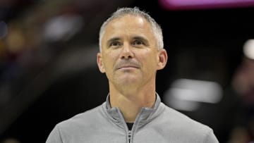 Mar 9, 2024; Tallahassee, Florida, USA; Florida State Seminoles head football coach Mike Norvell accepts the Bear Bryant coach of the Year award during a media timeout of a basketball game against the Miami Hurricanes at Donald L. Tucker Center. Mandatory Credit: Melina Myers-USA TODAY Sports