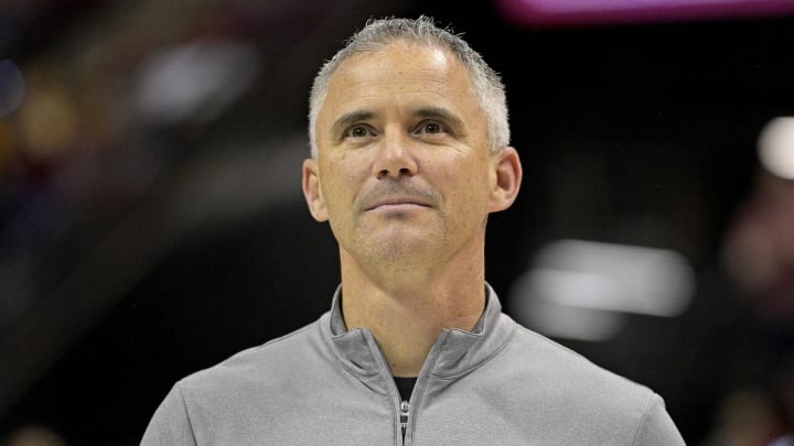 Mar 9, 2024; Tallahassee, Florida, USA; Florida State Seminoles head football coach Mike Norvell accepts the Bear Bryant coach of the Year award during a media timeout of a basketball game against the Miami Hurricanes at Donald L. Tucker Center. Mandatory Credit: Melina Myers-USA TODAY Sports