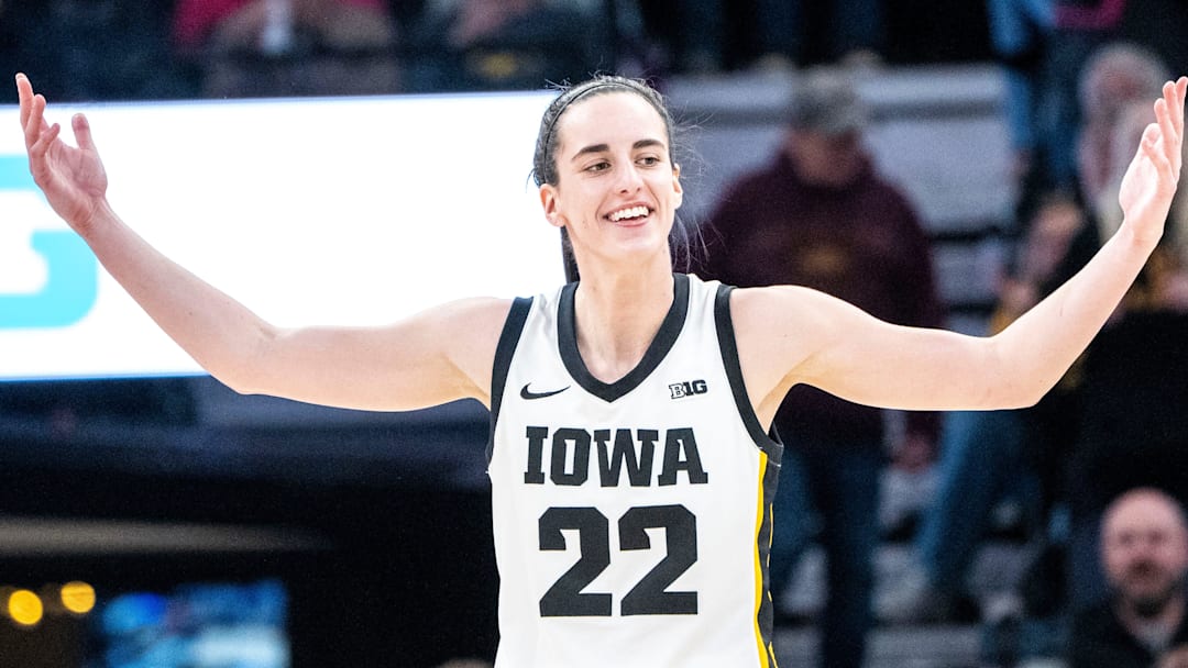Iowa guard Caitlin Clark (22) reacts