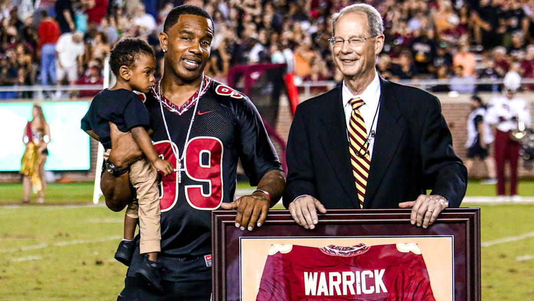 At halftime against Virginia Tech, Legendary FSU Wide Receiver, Peter Warrick, had his infamous #9 jersey retired. Warrick had an exceptional career at FSU and would eventually take his talents to the NFL. Fans erupted in celebration, commemorating the legacy he left at FSU.

Fsv Fsufootballvsvt Mm 090318 13 Of 15