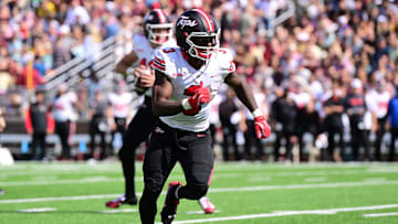 Sep 28, 2024; Chestnut Hill, Massachusetts, USA; Western Kentucky Hilltoppers running back Elijah Young (3) runs his route during the first half against the Boston College Eagles at Alumni Stadium. Mandatory Credit: Eric Canha-Imagn Images