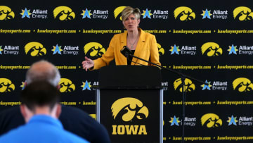 Jan Jensen speaks to media personnel after being named the new Iowa women’s basketball head coach Wednesday, May 15, 2024 at Carver-Hawkeye Arena in Iowa City, Iowa.