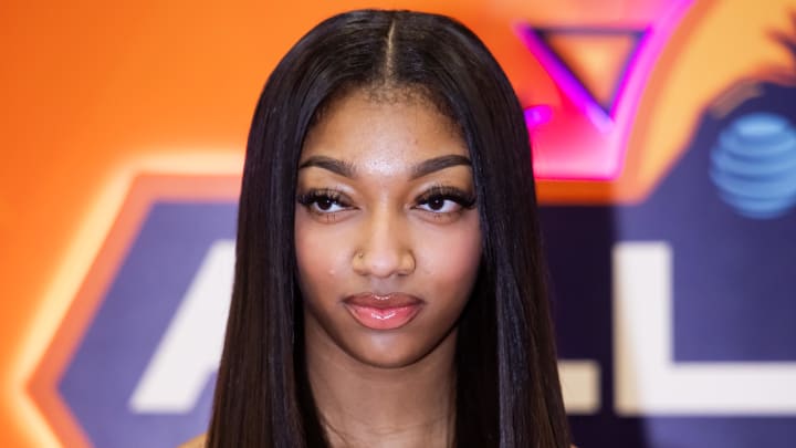 Jul 20, 2024: Chicago Sky's Angel Reese arrives prior to the WNBA All Star Game at Footprint Center.