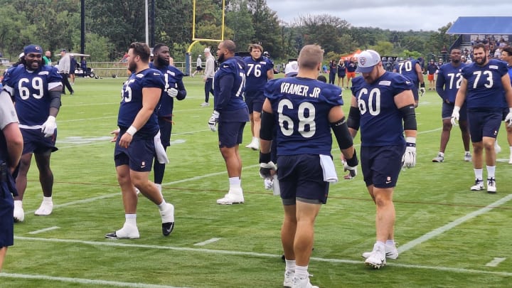 The Bears offensive line had Teven Jenkins and Darnell Wright back at full participation for Tuesday's practice.