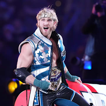 Apr 7, 2024; Philadelphia, PA, USA; United States Championship match between Logan Paul and Randy Orton and Kevin Owens during Wrestlemania XL Sunday at Lincoln Financial Field. Mandatory Credit: Joe Camporeale-Imagn Images