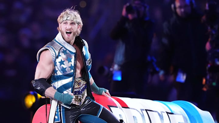 Apr 7, 2024; Philadelphia, PA, USA; United States Championship match between Logan Paul and Randy Orton and Kevin Owens during Wrestlemania XL Sunday at Lincoln Financial Field. Mandatory Credit: Joe Camporeale-Imagn Images