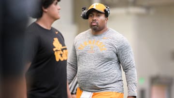Tennessee running backs coach Jerry Mack during the first day of Tennessee football practice at Anderson Training Facility in Knoxville, Tenn. on Monday, Aug. 1, 2022.

Kns Tennessee Football Practice