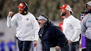 Colorado Springs, Colorado, USA; New Mexico Lobos head coach Jason Eck reacts in the fourth quarter against the Air Force Falcons at Falcon Stadium.