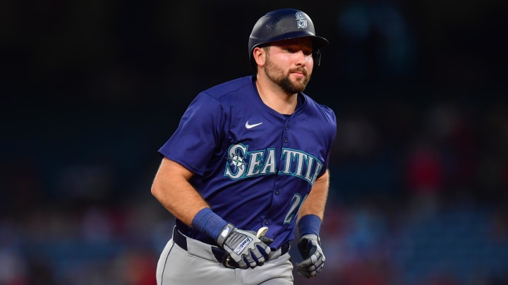 Seattle Mariners catcher Cal Raleigh (29) runs the bases after hitting a three run home run against the Los Angeles Angels during the sixth inning at Angel Stadium on July 11.