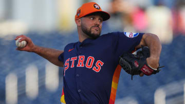 Mar 14, 2024; West Palm Beach, Florida, USA; Houston Astros pitcher Luis Contreras (72) pitches in the first inning against the Washington Nationals at CACTI Park of the Palm Beaches