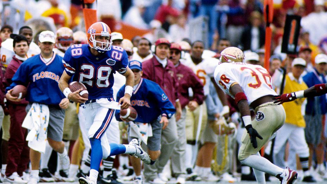Nov 25, 1995; Gainesville, FL, USA; FILE PHOTO; Florida Gators wide receiver Chris Doering (28) in action against the Florida State Seminoles at Ben Hill Griffin Stadium. Mandatory Credit: USA TODAY Sports