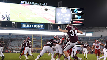 Dec 31, 2018; Jacksonville, FL, USA; Texas A&M Aggies punter Braden Mann (34) punts during the