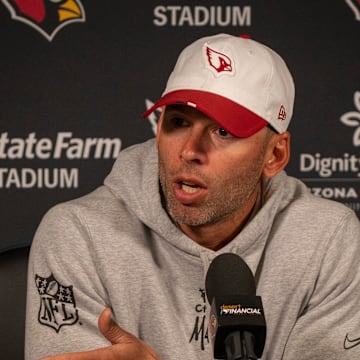Cardinals head coach Jonathan Gannon talks with the media at the Arizona Cardinals training center