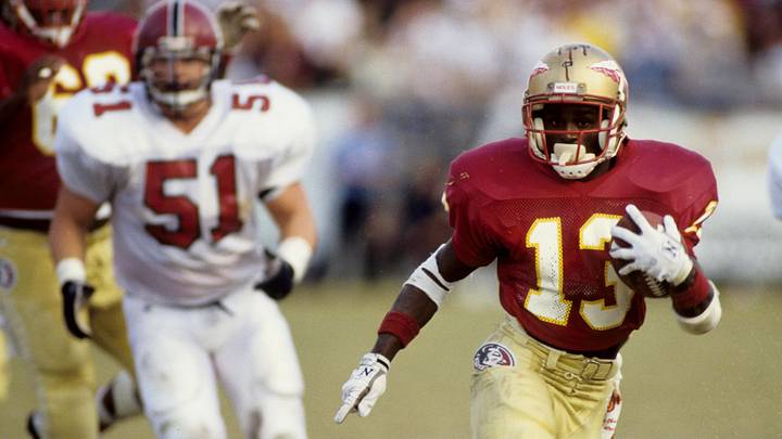 Nov 4 1989; Tallahassee, FL, USA; FILE PHOTO; Florida State Seminoles running back Dexter Carter (13) carrying the ball against the South Carolina Gamecocks at Doak Campbell Stadium. Mandatory Credit: RVR Photos-Imagn Images 
