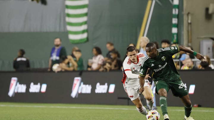 May 15, 2024; Portland, Oregon, USA; Portland Timbers defender Juan David Mosquera (29) plays the ball defied by San Jose Earthquakes defender Paul Marie (3) in the second half at Providence Park. Mandatory Credit: Soobum Im-USA TODAY Sports