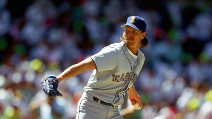 Seattle Mariners pitcher (51) Randy Johnson in action against the Toronto Blue Jays at the Skydome in 1991.