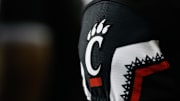 Sep 5, 2015; Cincinnati, OH, USA; A detailed view of the Cincinnati Bearcats logo on a jersey at Nippert Stadium. The Bearcats won 52-10. Mandatory Credit: Aaron Doster-Imagn Images