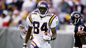 Minnesota Vikings receiver Randy Moss in action against the Chicago Bears at Soldier Field.