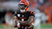Cincinnati Bengals wide receiver Ja'Marr Chase (1) celebrates his 2nd touchdown in the 4th quarter over the Detroit Lions at Paycor Stadium on October 5, 2025. The Bengals lost 24-37.