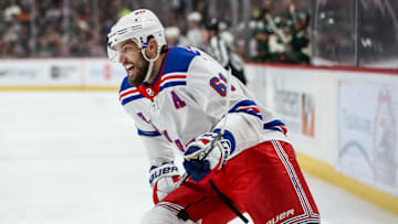 Feb 13, 2018; Saint Paul, MN, USA; New York Rangers forward Rick Nash (61) during a game between the Minnesota Wild and New York Rangers at Xcel Energy Center. Mandatory Credit: Brace Hemmelgarn-Imagn Images