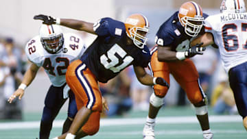 Sep 16, 1995; Champaign, IL USA; FILE PHOTO; Illinois Illini linebacker Kevin Hardy (51) against the Arizona Wildcats at Memorial Stadium. Mandatory Credit: RVR Photos-Imagn Images 