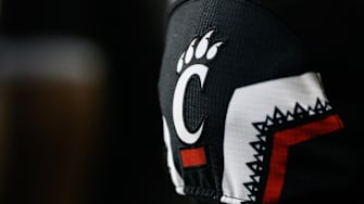 Sep 5, 2015; Cincinnati, OH, USA; A detailed view of the Cincinnati Bearcats logo on a jersey at Nippert Stadium. The Bearcats won 52-10. Mandatory Credit: Aaron Doster-Imagn Images