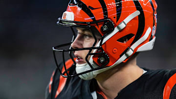 Cincinnati Bengals quarterback Joe Burrow (9) lead his team to a 27-20 victory over Dallas Cowboys for the Monday Night Football match-up at AT&T Stadium in Arlington,Texas on Monday, December 9, 2024.