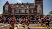 Runners during the 128th Boston Marathon on April 15, 2024.