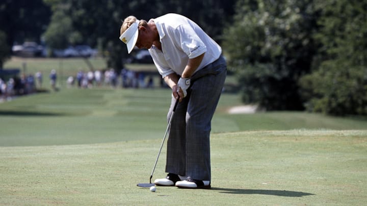 Jack Nicklaus hits a putt during the 1994 PGA Championship at the Southern Hills Country Club. Jack Nicklaus hits a putt during the 1994 PGA Championship at the Southern Hills Country Club.